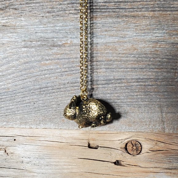 Bunny Rabbit Necklace - Copper Alloy Plated in Antique Gold - 17" chain - Picture 12 of 14
